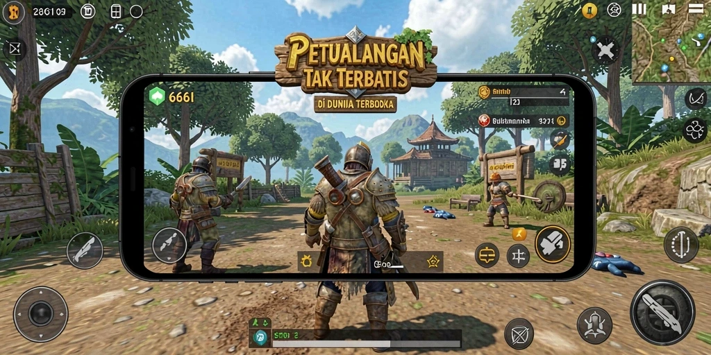 Tangkapan layar utama 666I menampilkan petualangan seru di dunia terbuka.