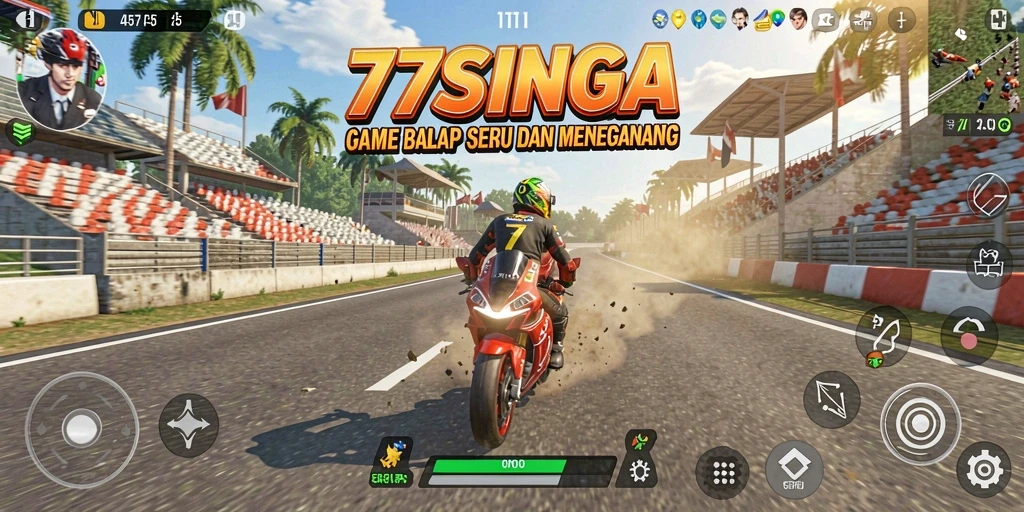 Screenshot 77SINGA menampilkan aksi balapan seru dan mobil keren.