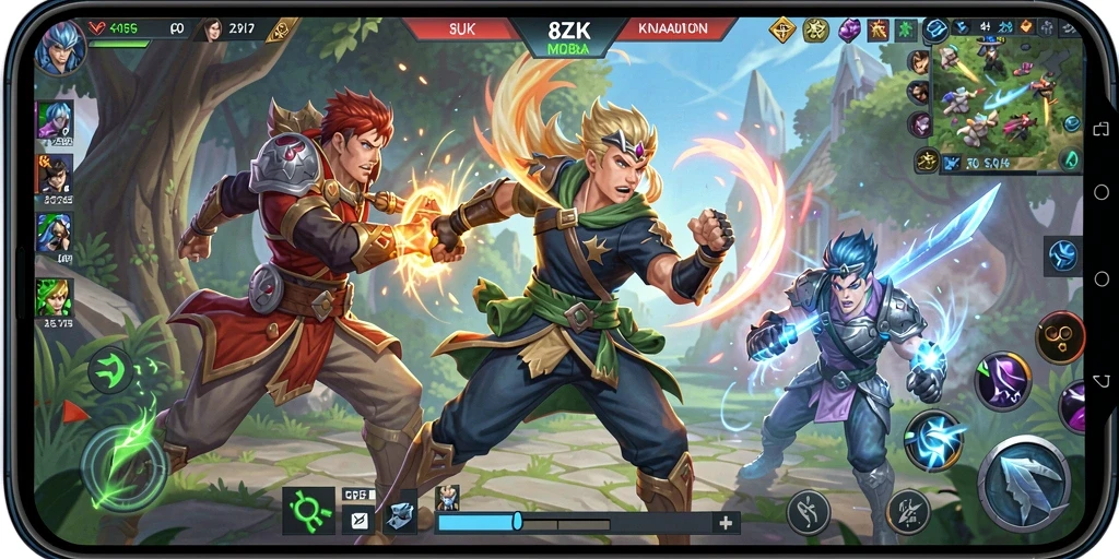 Tampilan seru gameplay 8ZK dalam pertempuran MOBA.