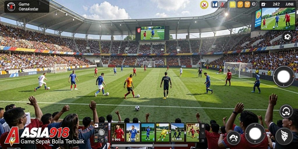 Tampilan gameplay <strong>ASIA918</strong> dengan aksi sepak bola yang mendebarkan.