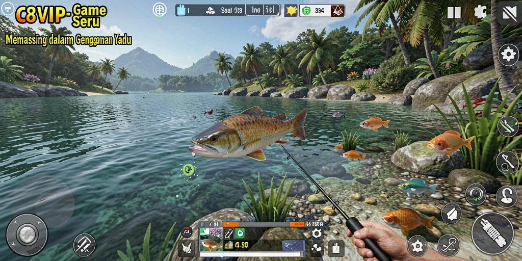 Screenshot C8VIP menampilkan aksi memancing yang mendebarkan dan grafis yang memukau.