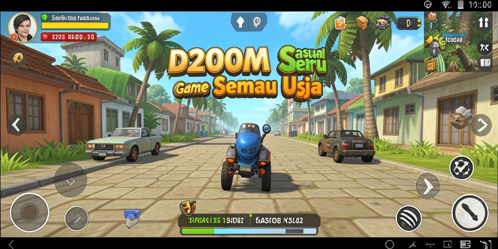 Screenshot utama D200M menampilkan gameplay santai dan penuh warna.