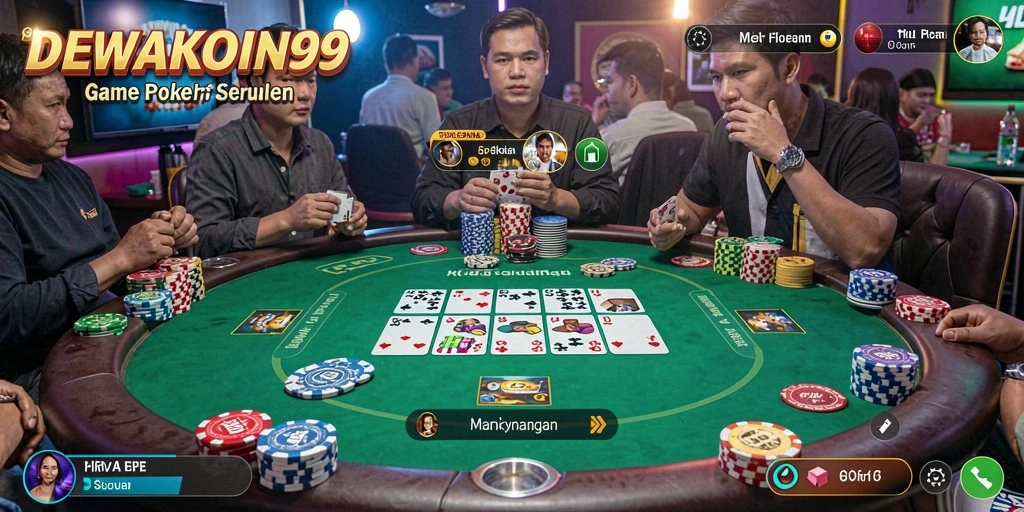 Tampilan gameplay poker yang menegangkan di DEWAKOIN99.