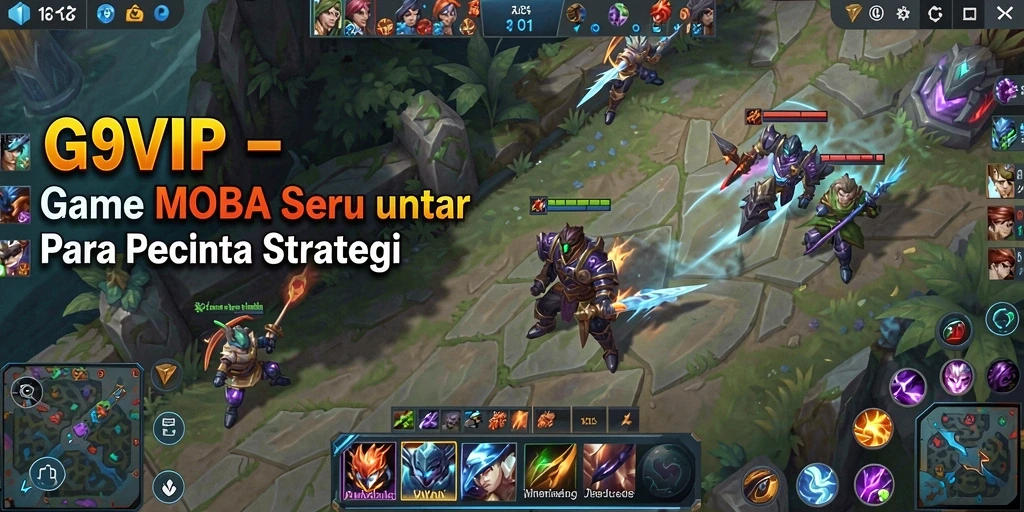 Screenshot menunjukkan pertarungan epik dalam permainan MOBA G9VIP.