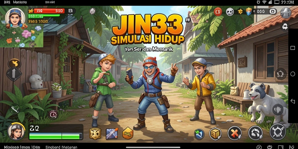 Tangkapan layar gameplay <strong>JIN33</strong> yang menampilkan aktivitas karakter dalam simulasi.