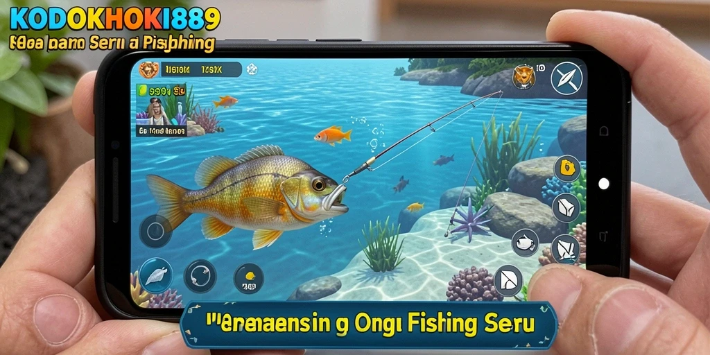 Tampilan gameplay <strong>KODOKHOKI889</strong> yang seru dengan aksi memancing yang mendebarkan.