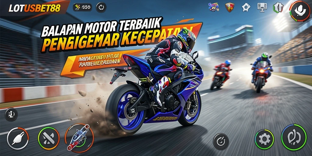 Gameplay mendebarkan LOTUSBET88 dengan balapan motor yang intens.