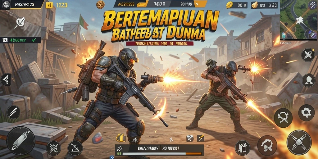 Tampilan aksi seru dalam gameplay PASAR123 Battle Royale.