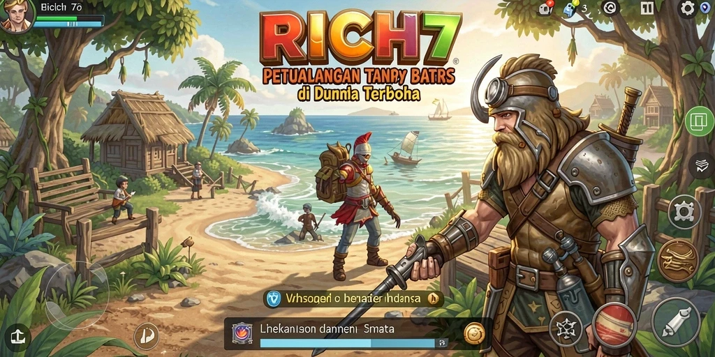 Screenshot gameplay RICH7 yang menunjukkan eksplorasi dunia terbuka.