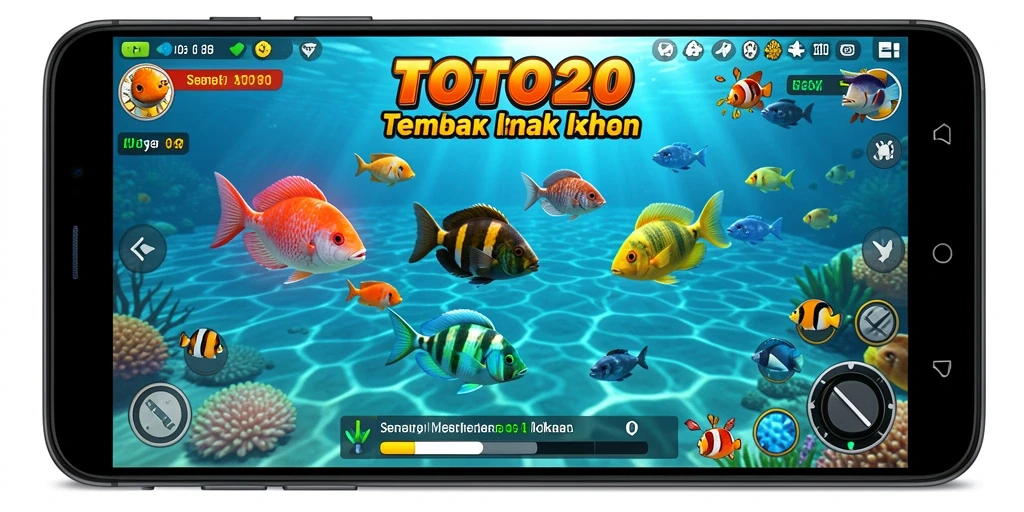 Gameplay seru TOTO20 dengan menembak ikan berwarna-warni.